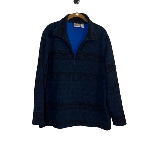 Chicos Floral Striped Jacket 16 Blue Western Boho Neutral Old Money Preppy 80s - Picture 1 of 12